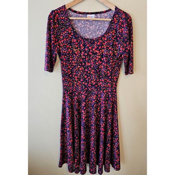 LuLaRoe Nicole Dress, Size Medium Fall Leaves Print Circle Skirt Scoop Neck - Picture 1 of 6